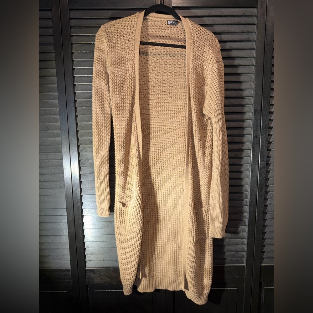 Women's Beige Knit Long Cardigan Sweater